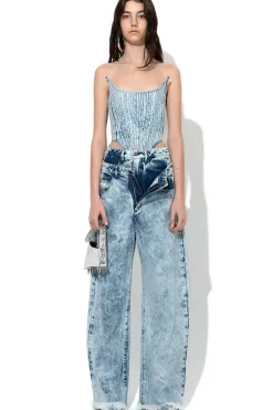 Marques ' Almeida ACID WASH DENIM DOUBLE WAIST BOYFRIEND TROUSERS-Women Bottoms|Denim