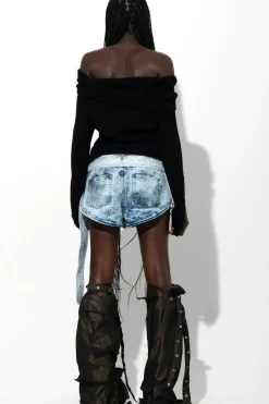 Marques ' Almeida ACID WASH DENIM FOLDING WAISTBAND SHORTS-Women Bottoms|Denim