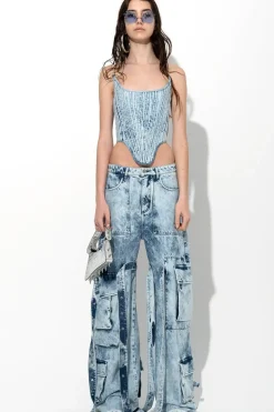 Marques ' Almeida ACID WASH DENIM MULTI POCKET CARGO TROUSERS-Women Bottoms|Denim
