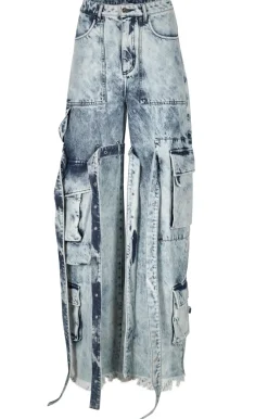 Marques ' Almeida ACID WASH DENIM MULTI POCKET CARGO TROUSERS-Women Bottoms|Denim