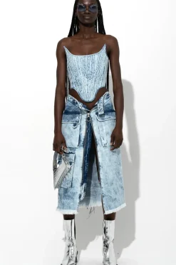 Marques ' Almeida ACID WASH DENIM MULTI POCKET SKIRT-Women Bottoms|Denim