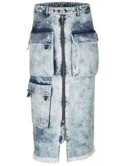 Marques ' Almeida ACID WASH DENIM MULTI POCKET SKIRT-Women Bottoms|Denim