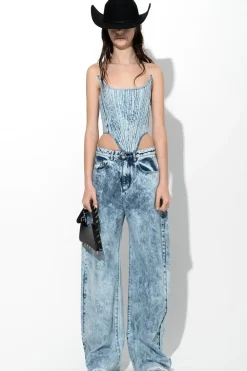 Marques ' Almeida ACID WASH DENIM SHAPED CORSET-Women Tops|Denim