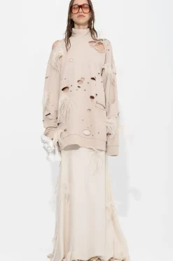 Marques ' Almeida DISTRESSED TURTLENECK WITH FEATHERS-Women Tops|Tops