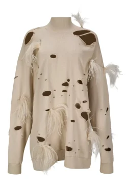 Marques ' Almeida DISTRESSED TURTLENECK WITH FEATHERS-Women Tops|Tops