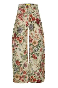 Marques ' Almeida BEIGE FLORAL BROCADE BOYFRIEND TROUSERS-Women Bottoms|Bottoms