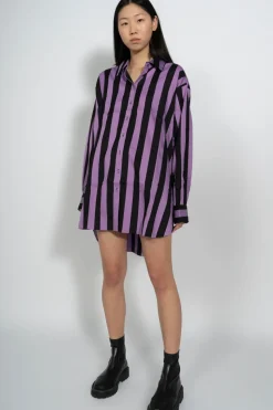 Marques ' Almeida BLACK AND LILAC STRIPED XXL SHIRT-Women Tops