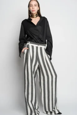 Marques ' Almeida BLACK AND WHITE STRIPES WIDE LEG TROUSERS-Women Bottoms|Bottoms