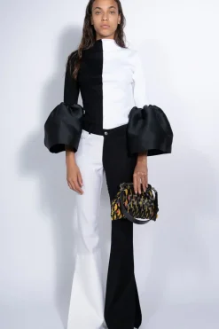 Marques ' Almeida BLACK AND WHITE TURTLENECK PUFF SLEEVE TOP-Women Tops