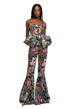 Marques ' Almeida BLACK BROCADE EXTREME FLARE TROUSERS-Women Bottoms
