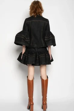 Marques ' Almeida DENIM SHORT SKIRT WITH FLOUNCE-Women Bottoms|Denim
