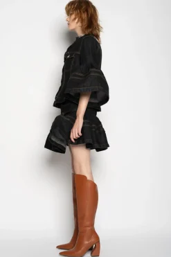 Marques ' Almeida DENIM SHORT SKIRT WITH FLOUNCE-Women Bottoms|Denim
