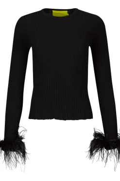 Marques ' Almeida MERINO WOOL FITTED TOP WITH FEATHERS-Women Tops|Knitwear