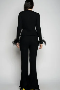 Marques ' Almeida MERINO WOOL FITTED TOP WITH FEATHERS-Women Tops|Knitwear