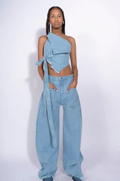 Marques ' Almeida DENIM PATCH POCKET BOYFRIEND TROUSERS-Women Denim|Bottoms