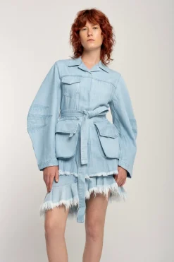 Marques ' Almeida BLUE ROUND SLEEVE MULTI POCKET JACKET-Women Outerwear|Denim
