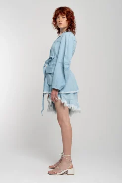 Marques ' Almeida BLUE ROUND SLEEVE MULTI POCKET JACKET-Women Outerwear|Denim