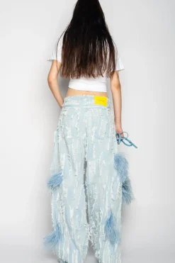 Marques ' Almeida BOYFRIEND TROUSERS IN SHREDDED LIGHT BLUE DENIM-Women Denim|Bottoms