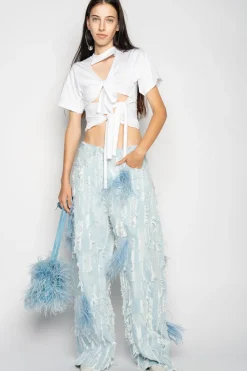 Marques ' Almeida BOYFRIEND TROUSERS IN SHREDDED LIGHT BLUE DENIM-Women Denim|Bottoms