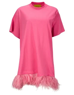 Marques ' Almeida BRIGHT PINK FEATHER HEM T-SHIRT DRESS-Women Tops|Dresses
