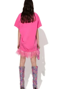 Marques ' Almeida BRIGHT PINK FEATHER HEM T-SHIRT DRESS-Women Tops|Dresses