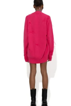 Marques ' Almeida BRIGHT PINK MERINO WOOL OVERSIZE CARDIGAN WITH FEATHERS-Women Knitwear|Outerwear