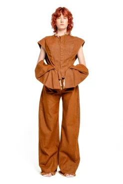 Marques ' Almeida DENIM STRUCTURE SHOULDER CINCHED TOP-Women Denim|Tops