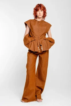 Marques ' Almeida DENIM STRUCTURE SHOULDER CINCHED TOP-Women Denim|Tops