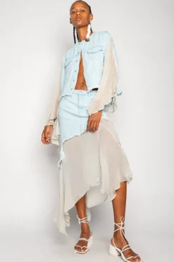 Marques ' Almeida DENIM CHIFFON FITTED JACKET-Women Outerwear|Denim