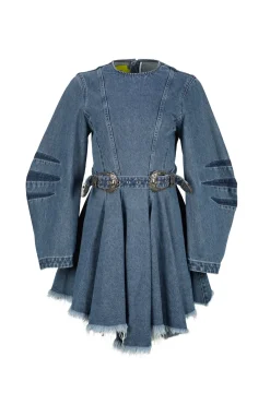 Marques ' Almeida DENIM SHORT DRESS WITH ROUND SLEEVES-Women Denim|Dresses