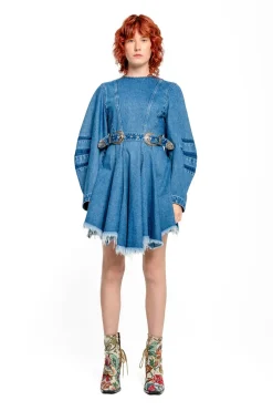 Marques ' Almeida DENIM SHORT DRESS WITH ROUND SLEEVES-Women Denim|Dresses