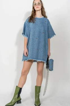 Marques ' Almeida DENIM STUDDED CLASSIC T-SHIRT DRESS-Women Denim|Dresses