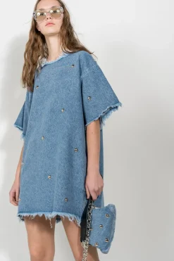 Marques ' Almeida DENIM STUDDED CLASSIC T-SHIRT DRESS-Women Denim|Dresses