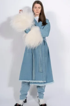 Marques ' Almeida DRESSING GOWN COAT WITH SHEARLING CUFFS-Women Denim|Outerwear