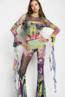Marques ' Almeida GRAFFITI PRINT MESH CORSET TOP-Women Tops|Tops
