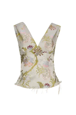 Marques ' Almeida SATIN BROCADE OFF SHOULDER FITTED TOP-Women Tops