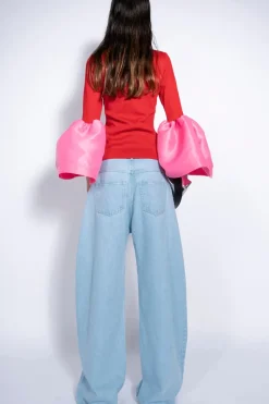 Marques ' Almeida LIGHT BLUE BOYFRIEND TROUSERS WITH BIG EYELET-Women Bottoms|Denim