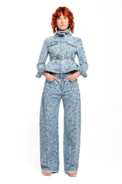 Marques ' Almeida LIGHT BLUE BROCADE DENIM BOYFRIEND TROUSERS-Women Denim|Bottoms
