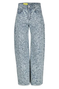 Marques ' Almeida LIGHT BLUE BROCADE DENIM BOYFRIEND TROUSERS-Women Denim|Bottoms