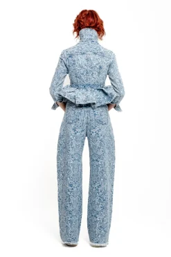Marques ' Almeida LIGHT BLUE BROCADE DENIM BOYFRIEND TROUSERS-Women Denim|Bottoms