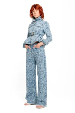 Marques ' Almeida LIGHT BLUE BROCADE DENIM BOYFRIEND TROUSERS-Women Denim|Bottoms