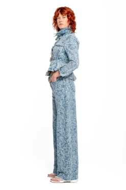 Marques ' Almeida LIGHT BLUE BROCADE DENIM BOYFRIEND TROUSERS-Women Denim|Bottoms