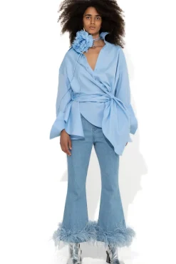 Marques ' Almeida LIGHT BLUE FEATHER HEM CAPRI JEANS-Women Bottoms|Denim