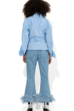 Marques ' Almeida LIGHT BLUE FEATHER HEM CAPRI JEANS-Women Bottoms|Denim