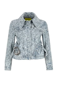 Marques ' Almeida LIGHT BLUE FITTED JACKET WITH EMBELLISHMENT BELT-Women Denim|Outerwear