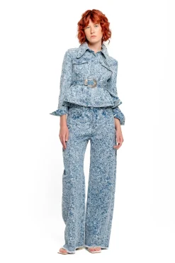 Marques ' Almeida LIGHT BLUE FITTED JACKET WITH EMBELLISHMENT BELT-Women Denim|Outerwear