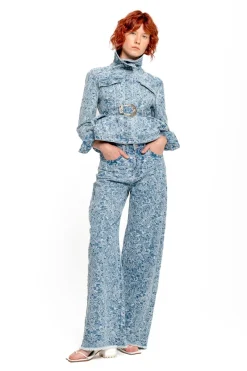 Marques ' Almeida LIGHT BLUE FITTED JACKET WITH EMBELLISHMENT BELT-Women Denim|Outerwear
