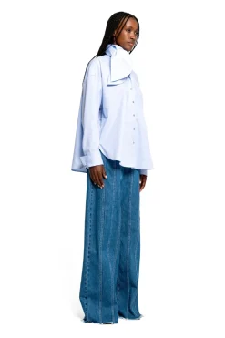 Marques ' Almeida LIGHT BLUE LOOSE FIT TIE SHIRT-Women Tops