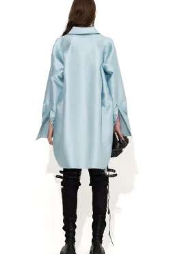 Marques ' Almeida LIGHT BLUE SATIN OVERSIZED SHIRT-Women Outerwear|Tops