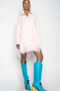 Marques ' Almeida LIGHT PINK FEATHER HEM SHIRT DRESS-Women Dresses|Dresses